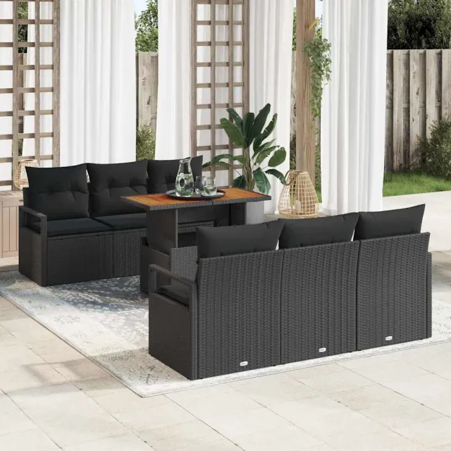 vidaXL Tuin Sofa Set 7 st Zwart Poly riet, foto 2