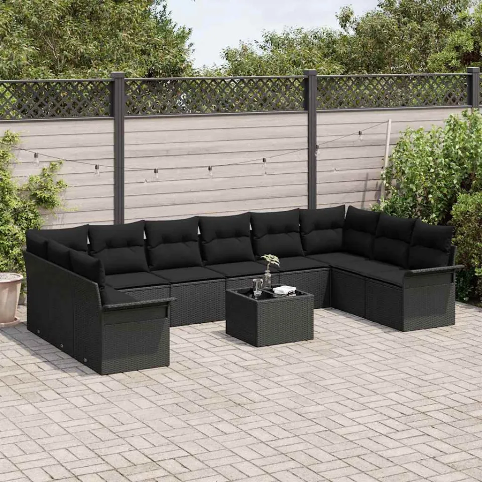 vidaXL Tuin Sofa Set 11 st Zwart poly rattan, foto 3