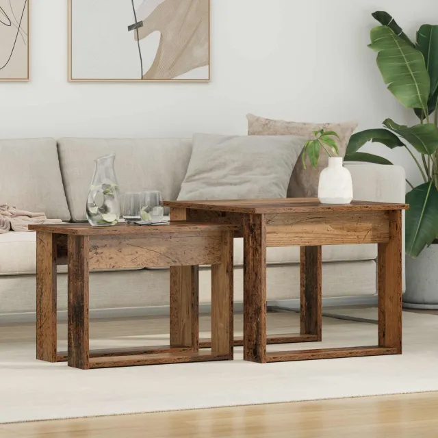 vidaXL Koffietafel Set 2 st Oudhout 50 x 52 x 42 cm Bewerkt hout Bruin