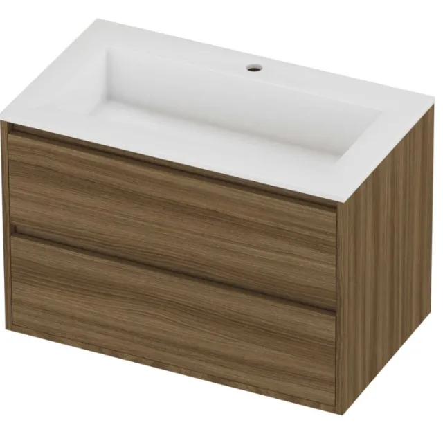 Proline Aristo Badmeubelset Polystone Elegant 1 Gat 80x46x54 cm Glans Wit Caramel Walnut Houtlook
