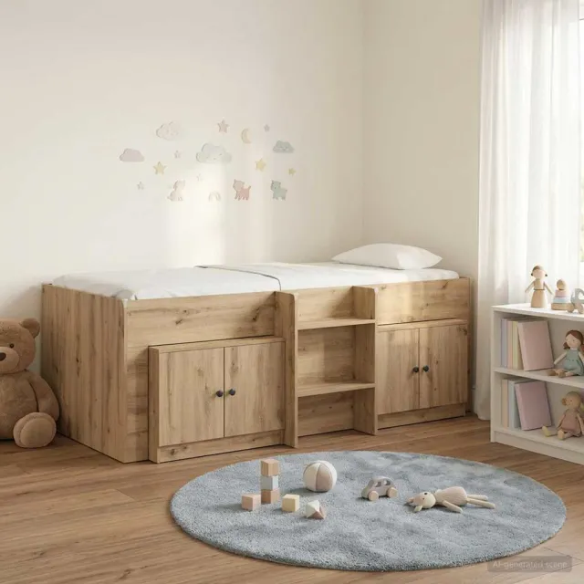 vidaXL Loft Bed Frame met Kast 3 st Artisanaal eiken Bewerkt hout Bruin