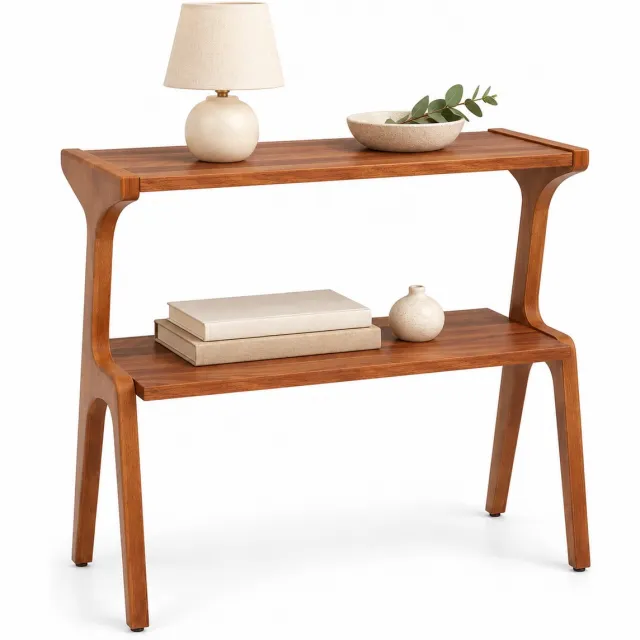 DMG Supply Bijzettafel - 2 Niveaus - 70 x 30 x 67 cm - Walnootbruin - Houten Poten