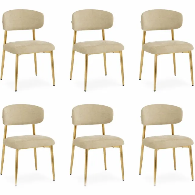 KOMHTOM 6 stuks moderne eetkamerstoelen, gestoffeerde stoelen met hoogteverstelling, goudkleurig frame, draagvermogen tot 125 kg, voor eetkamer, keuken (bruin) Bruin, goudkleurig