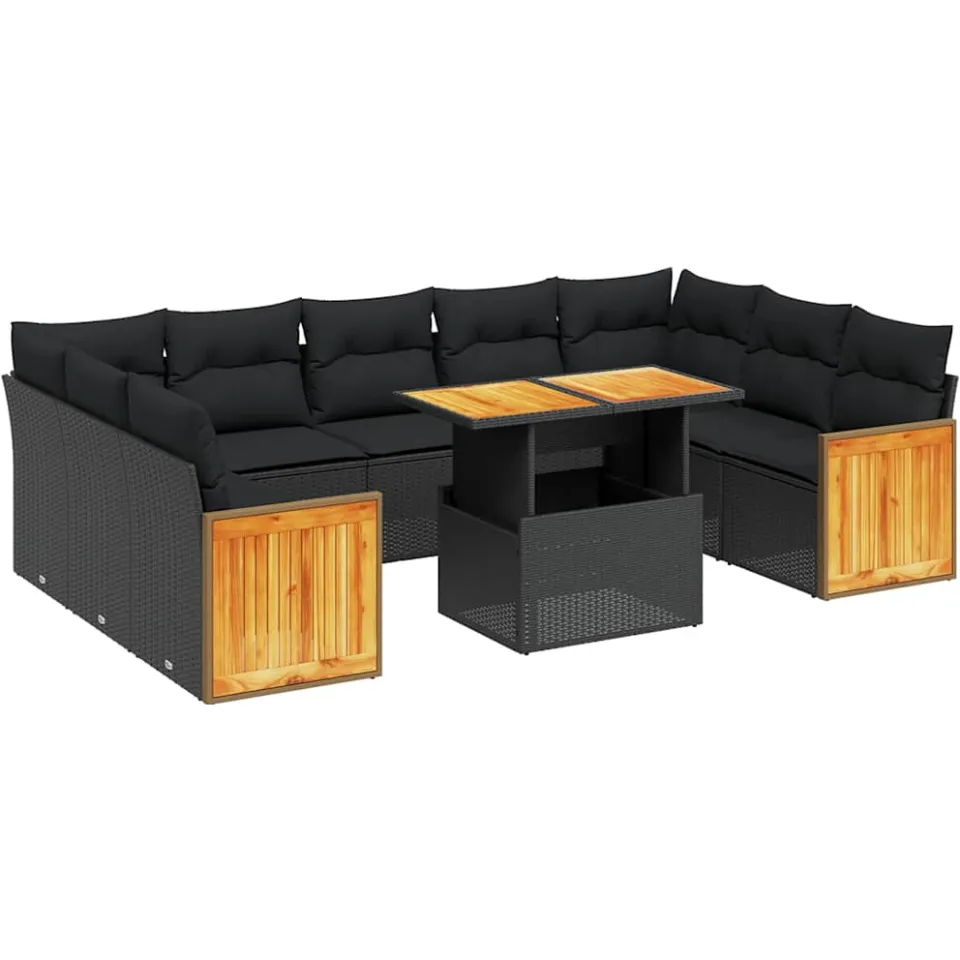vidaXL 10-delige Loungeset met kussens poly rattan zwart, foto 3