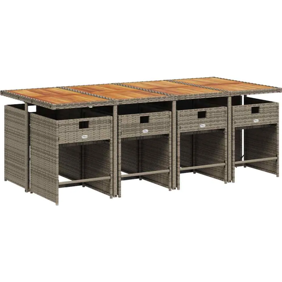 vidaXL 9-delige Tuinset met kussens poly rattan grijs