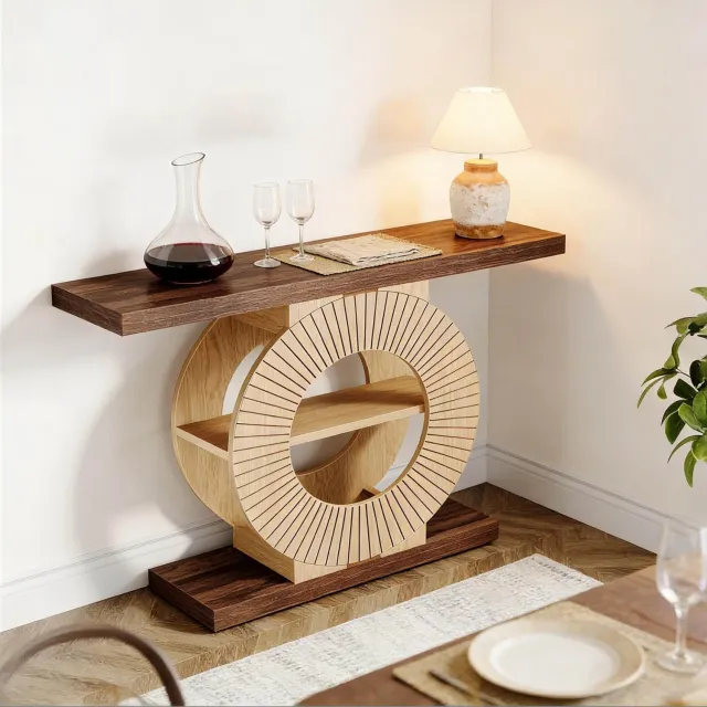 CHICFURN Sidetable - smal ontwerp - opbergplank - rond onderstel - bruin