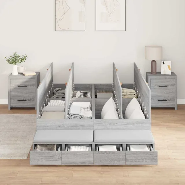 vidaXL Opbergbedframe met lade Grijs Sonoma 120 cm Bewerkt hout