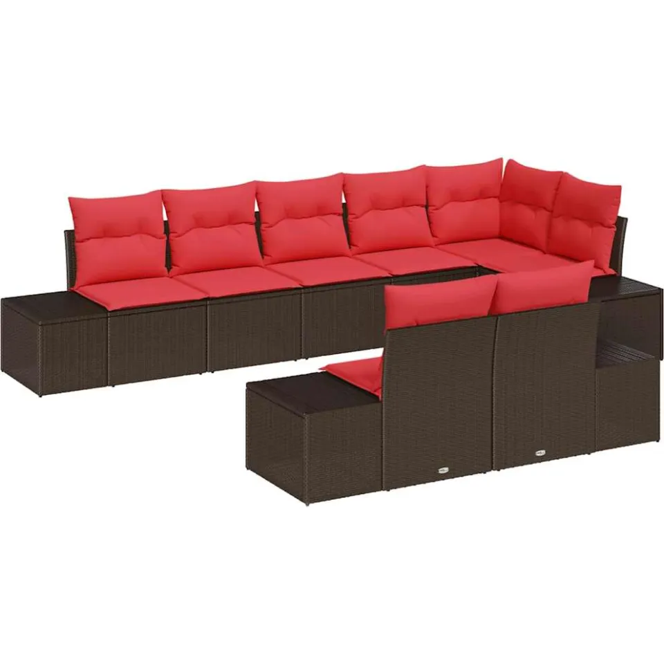 vidaXL Tuinbankenset 8 st Bruin en Rood Poly riet, foto 4
