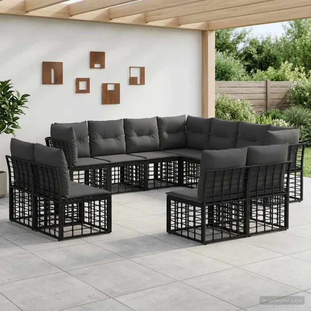 vidaXL Buiten bankenset 11-zits Zwart Polyester, foto 2
