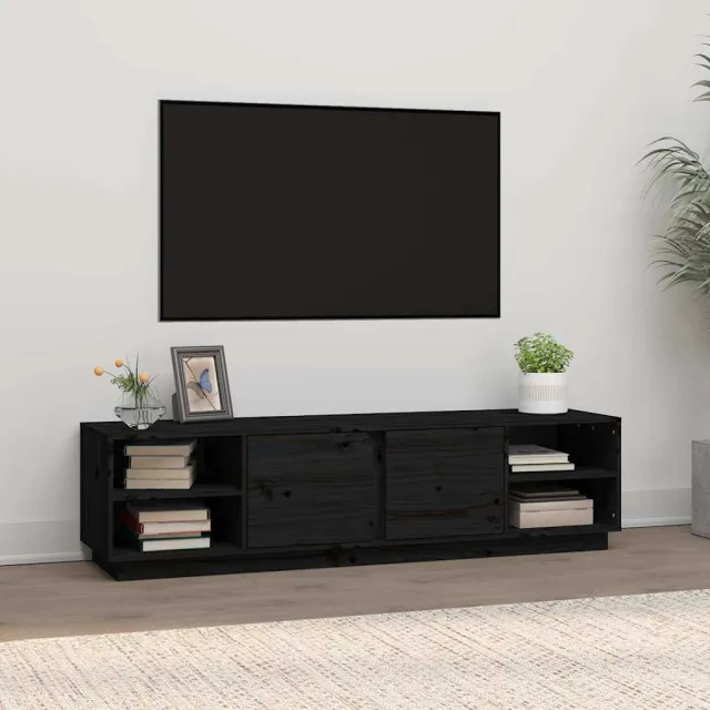vidaXL Tv-meubel 156x40x40 cm massief grenenhout zwart, foto 2