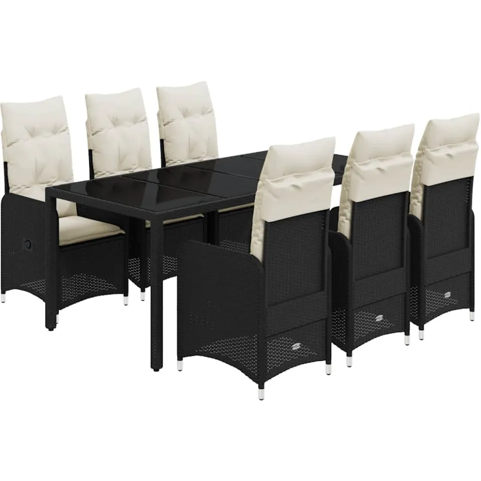 vidaXL 7-delige Bistroset met kussens poly rattan zwart