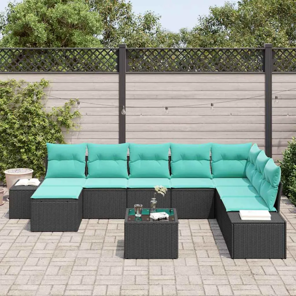 vidaXL Tuin Sofa Set 8 st Zwart en Turquoise poly rattan, foto 3