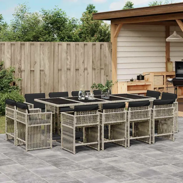 vidaXL 13-delige Tuinset met kussens poly rattan lichtgrijs grijs, foto 2