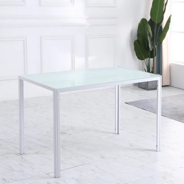 FloraGrace Eettafel - Modern Met Gehard Glazen Blad - Voor 4 Personen in Keuken en Eetkamer - Wit Metaal - 120x60x75 Cm