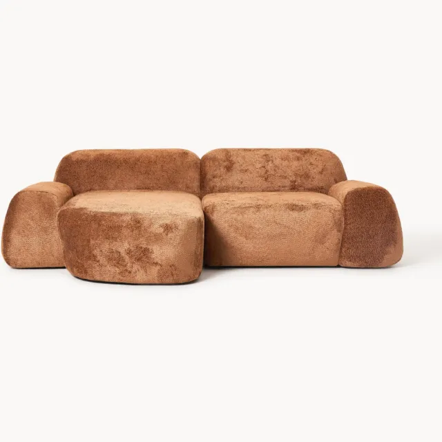 Westwing Collection Modulaire teddy-bouclé hoekbank Wolke (3-zits) Terracotta