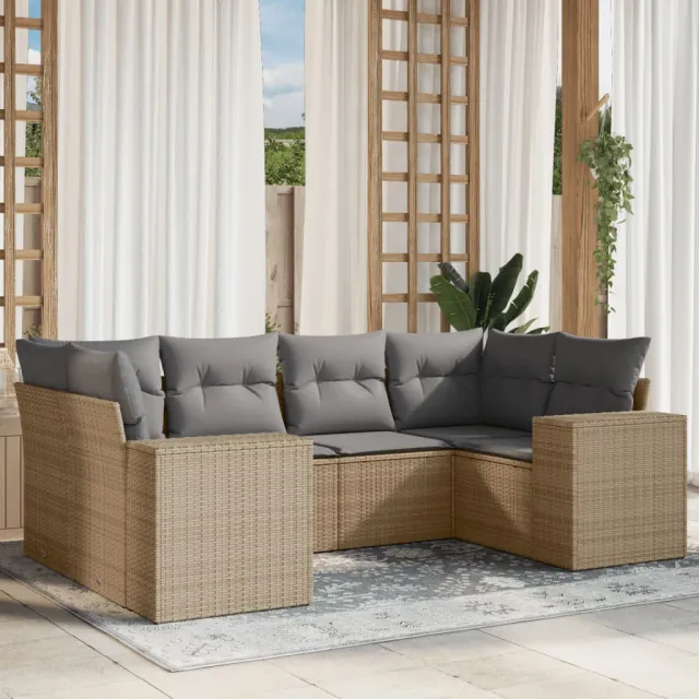 vidaXL 6-delige Loungeset met kussens poly rattan beige, foto 2