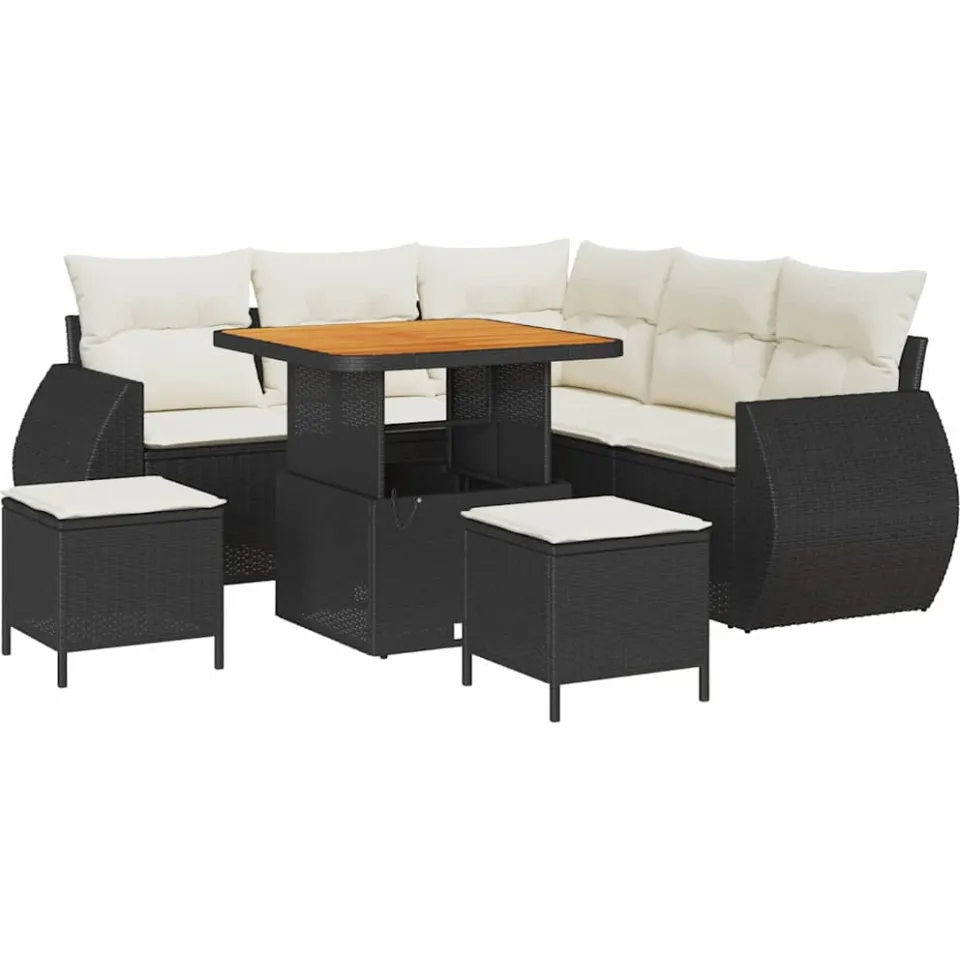 vidaXL Tuinbankenset 8 st Zwart poly rattan