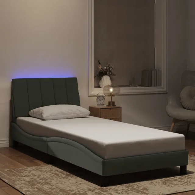 vidaXL Bedframe met LED zonder matras "Hanko" fluweel lichtgrijs 90x190 cm
