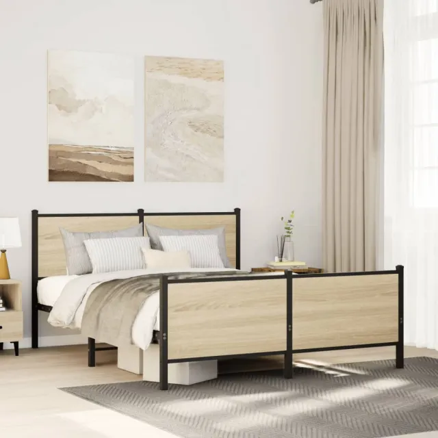 vidaXL Bedframe zonder matras metaal sonoma eikenkleurig 137x190 cm