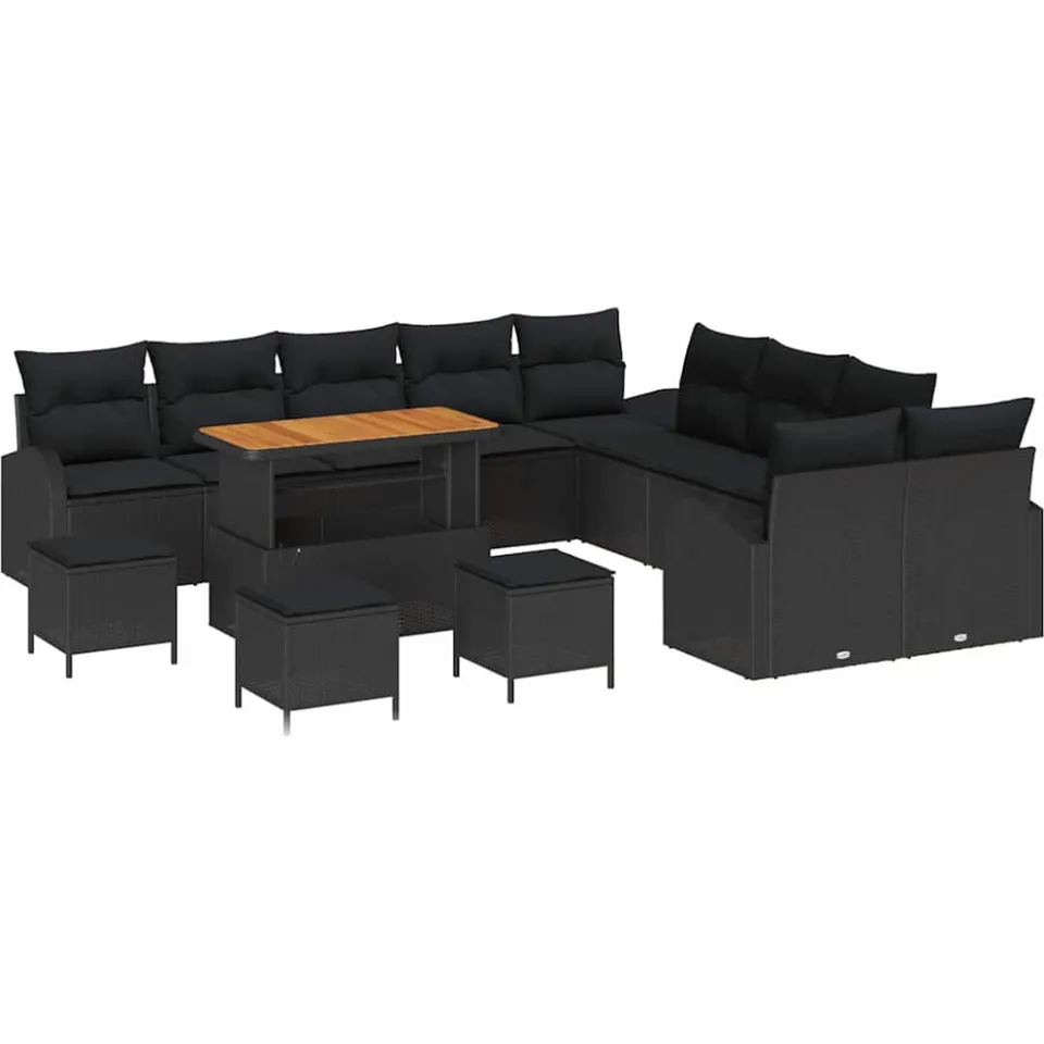 vidaXL Tuinbankenset 14 st Zwart poly rattan