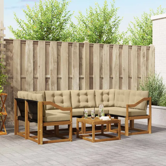 vidaXL Buiten bankenset 7 st 6-zits Natuurlijk en Beige