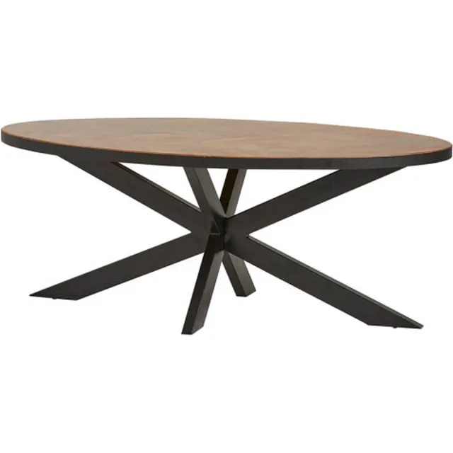 Meubelplaats Eettafel Mangohout visgraat ovaal met metalen rand 240x105 cm | Meubelplaats Naturel