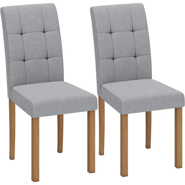 Lunpog et van 2 eetkamerstoelen , gestoffeerde eetkamerstoel van stof met houten poten en gevoerde zitting, lichtgrijs Gris clair et naturel