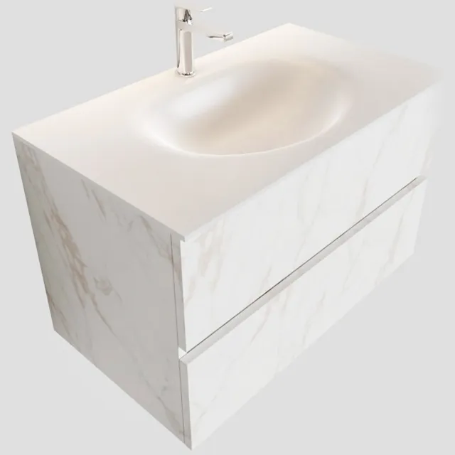 Boss & Wessing Badkamermeubel BWS Madrid Carrara Mat 80 cm Solid Surface Wastafel (1 kraangat, 2 lades)
