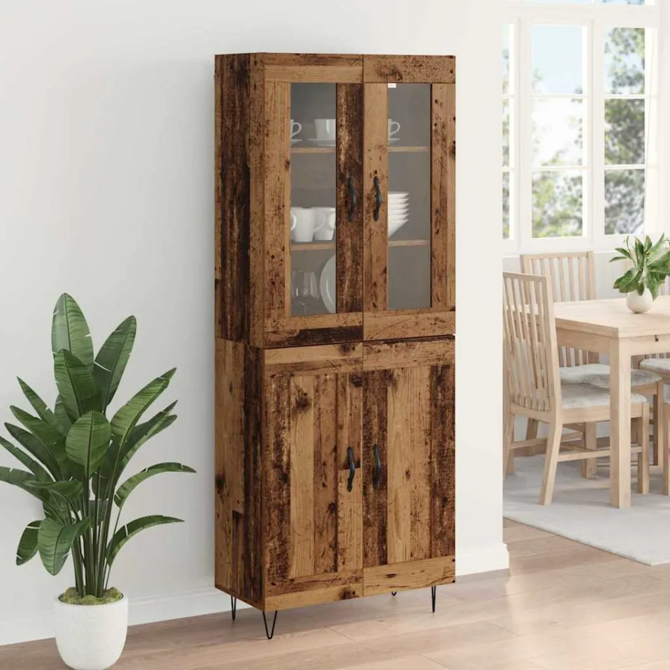 vidaXL Hoge kast Oud Hout 69,5 x 34 x 90 cm Bewerkt hout bruin, foto 4