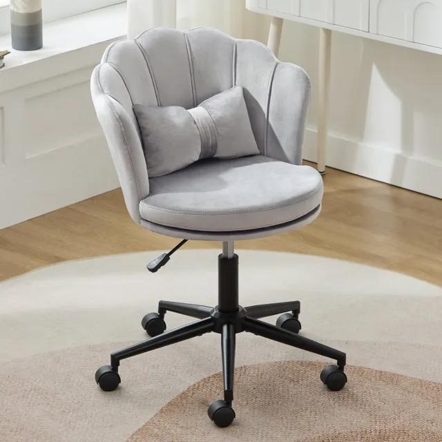 COVREO Bureaustoel 55 x 62 x 73-83 cm – grijs velvet, draaibaar, hoogteverstelbaar met lendenkussen