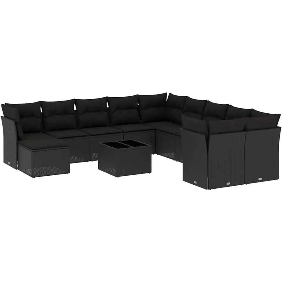 vidaXL 12-delige Loungeset met kussens poly rattan zwart