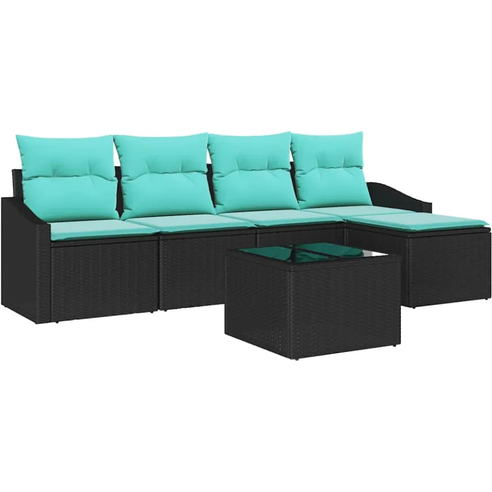 vidaXL Bankstel 6 st Zwart poly rattan