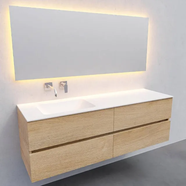 Boss & Wessing Badkamermeubel Solid Surface AQS Oslo 150x46 cm Links Wood Washed Oak 4 Laden Boss & Wessing Houtlook