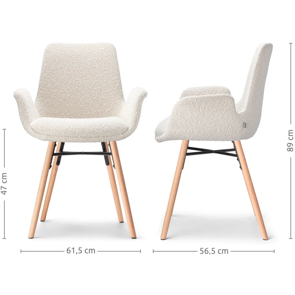Nolon Nena-Eef eetkamerstoel bouclé beige - houten onderstel, foto 3