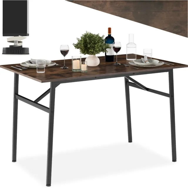 Tectake Eettafel voor 4 Personen – Keukentafel 120 x 75 x 76 cm – Eettafel in Industrieel Design – Tafel voor Eetkamer, Keuken, Woonkamer & Kantoor – Zwart Metaal Frame - donkerbruin