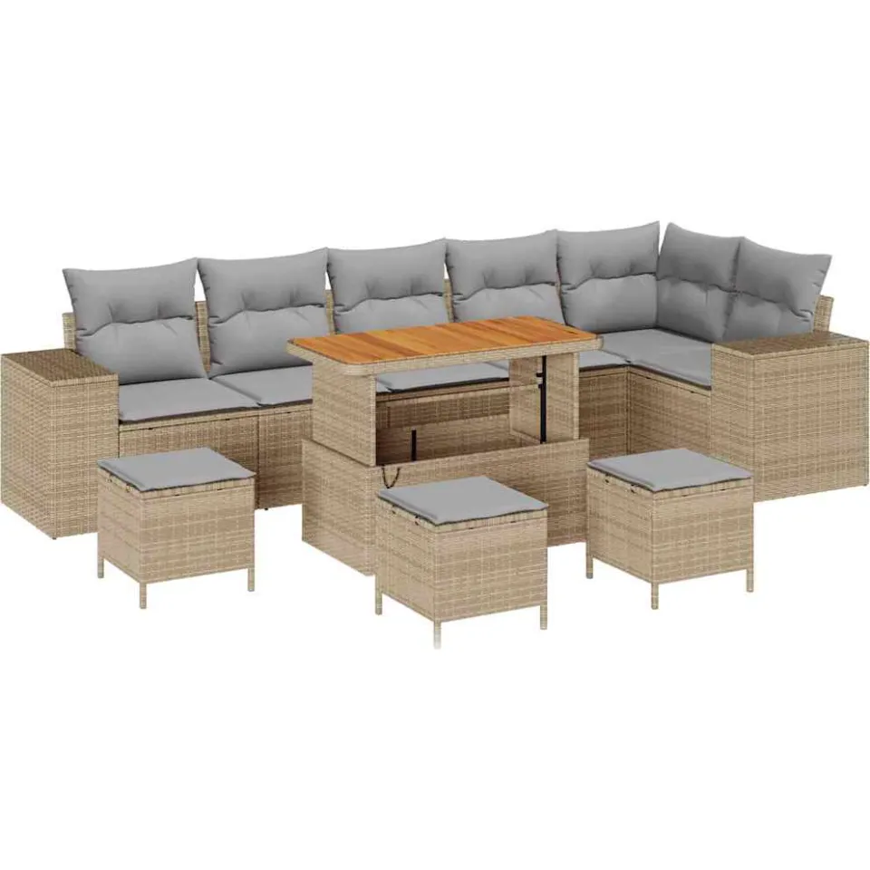 vidaXL Tuin Sofa Set 10 st Beige poly rattan