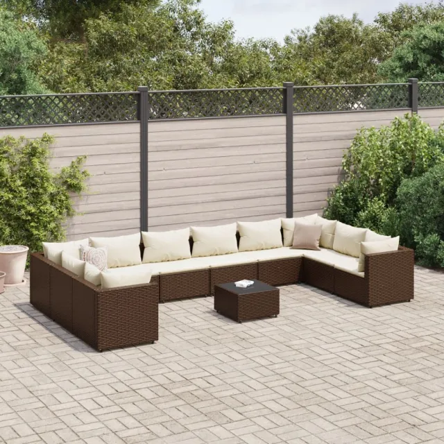 vidaXL 11-delige Loungeset met kussens poly rattan bruin, foto 2