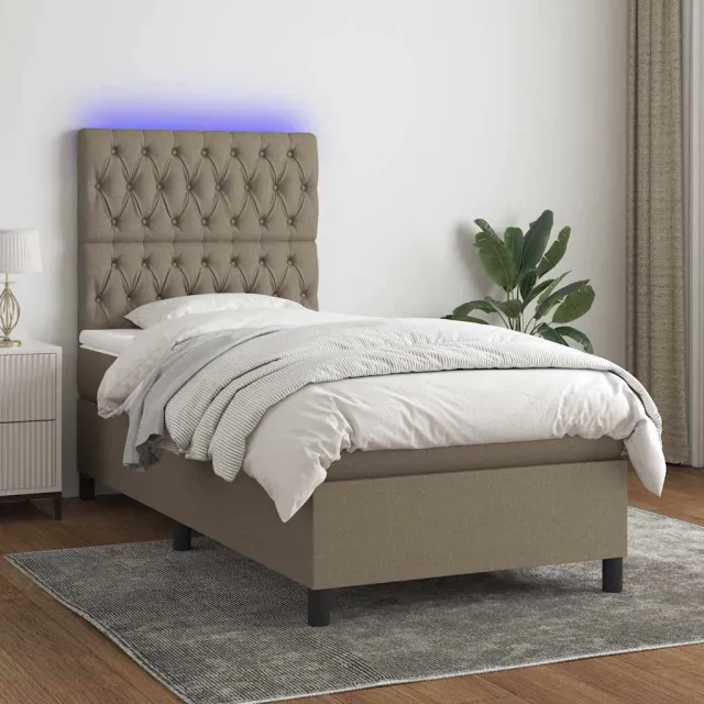 vidaXL Boxspring met matras en LED stof taupe 100x200 cm