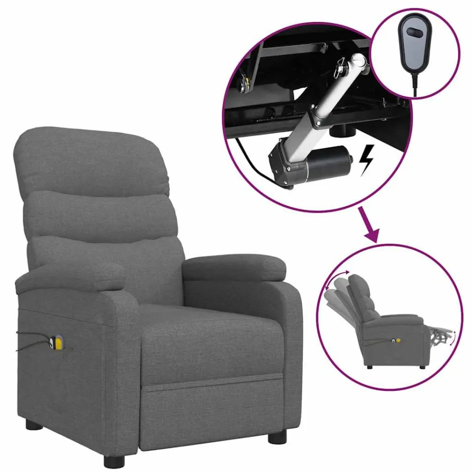 vidaXL Massagestoel elektrisch stof donkergrijs grijs, foto 3