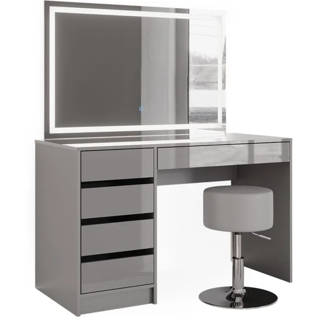 Vicco Kaptafel Sherry, Grijs, 120 cm met LED-spiegel en kruk