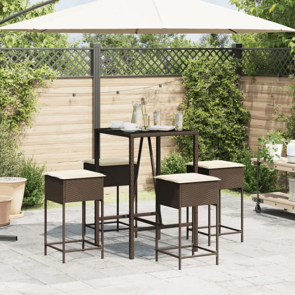 vidaXL 5-delige Tuinbarset met kussens poly rattan bruin, foto 3