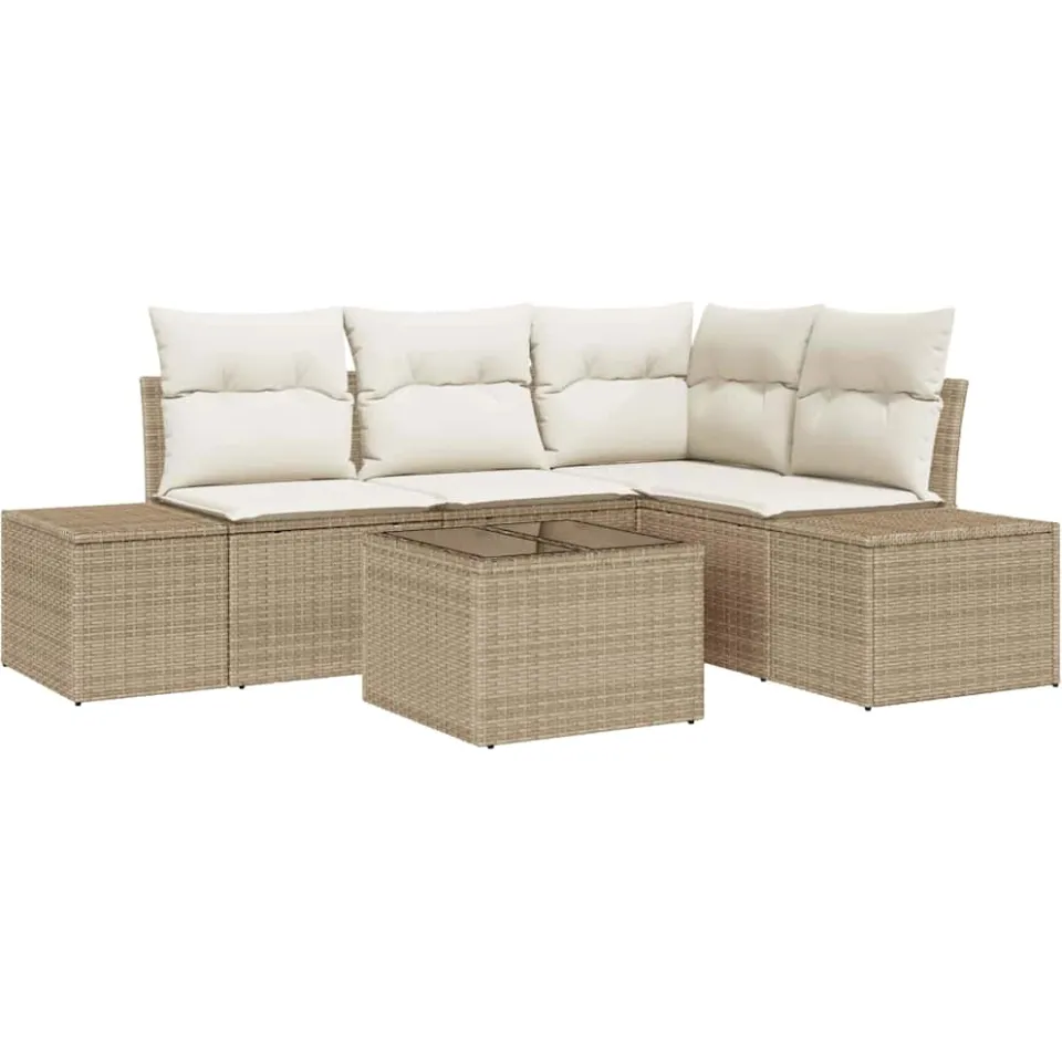 vidaXL Tuinbankenset met opslag Beige en Crème poly rattan, foto 4