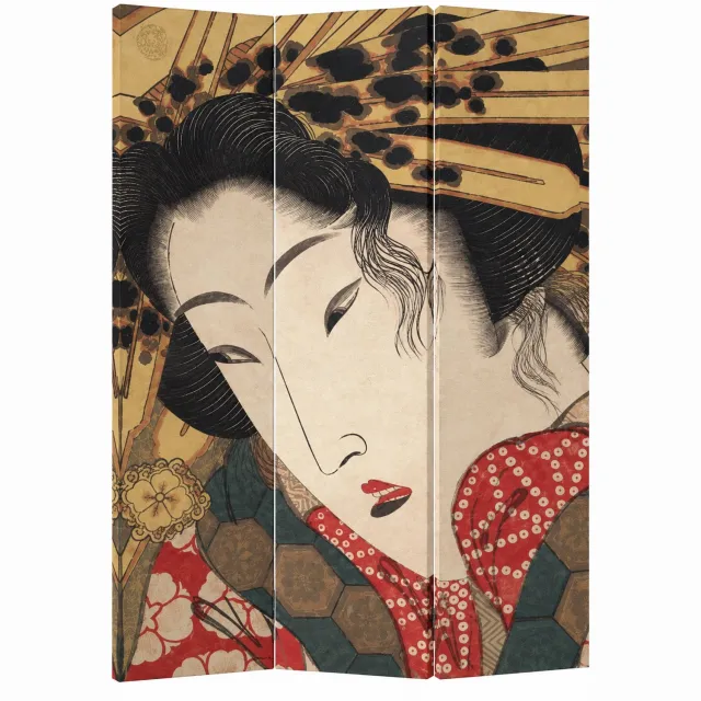 Fine Asianliving Japans Kamerscherm Oosters Scheidingswand B120xH180cm 3 Panelen Japanese Geisha multi