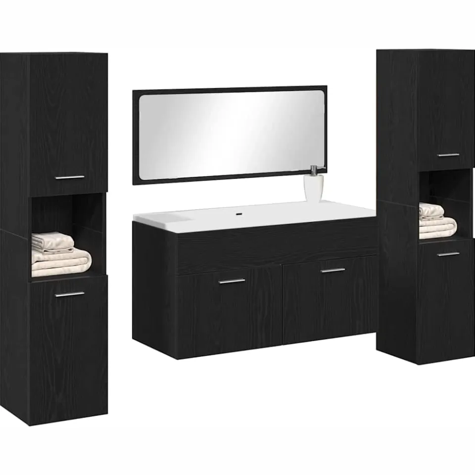 vidaXL Badkamermeubelset 4 st Zwart Eiken 90 x 38,5 x 46 cm