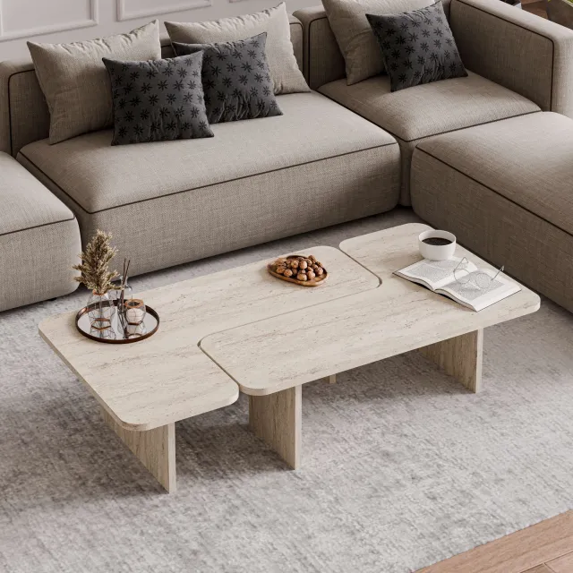 Decorotika Salontafel – 89 x 58 cm – Crème Travertin Look – Moderne Koffietafel
