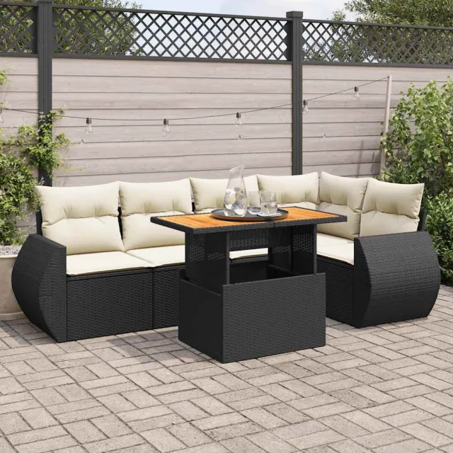 vidaXL 6-delige Loungeset met kussens poly rattan zwart, foto 2