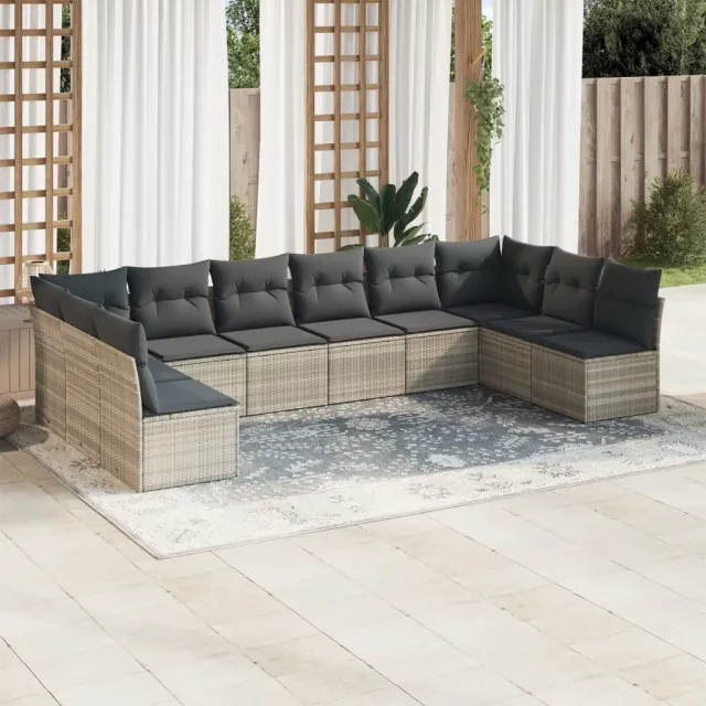 vidaXL 10-delige Loungeset met kussens poly rattan lichtgrijs grijs, foto 2