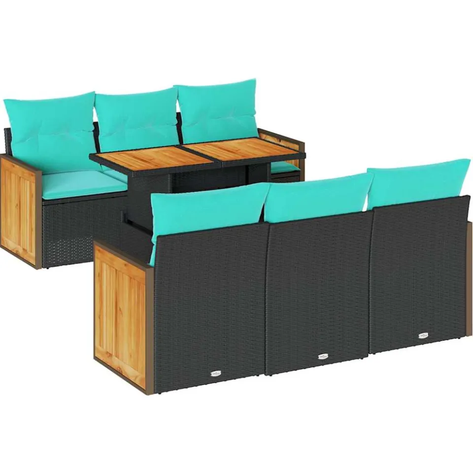 vidaXL 7-delige Loungeset met kussens poly rattan acacia zwart, foto 3