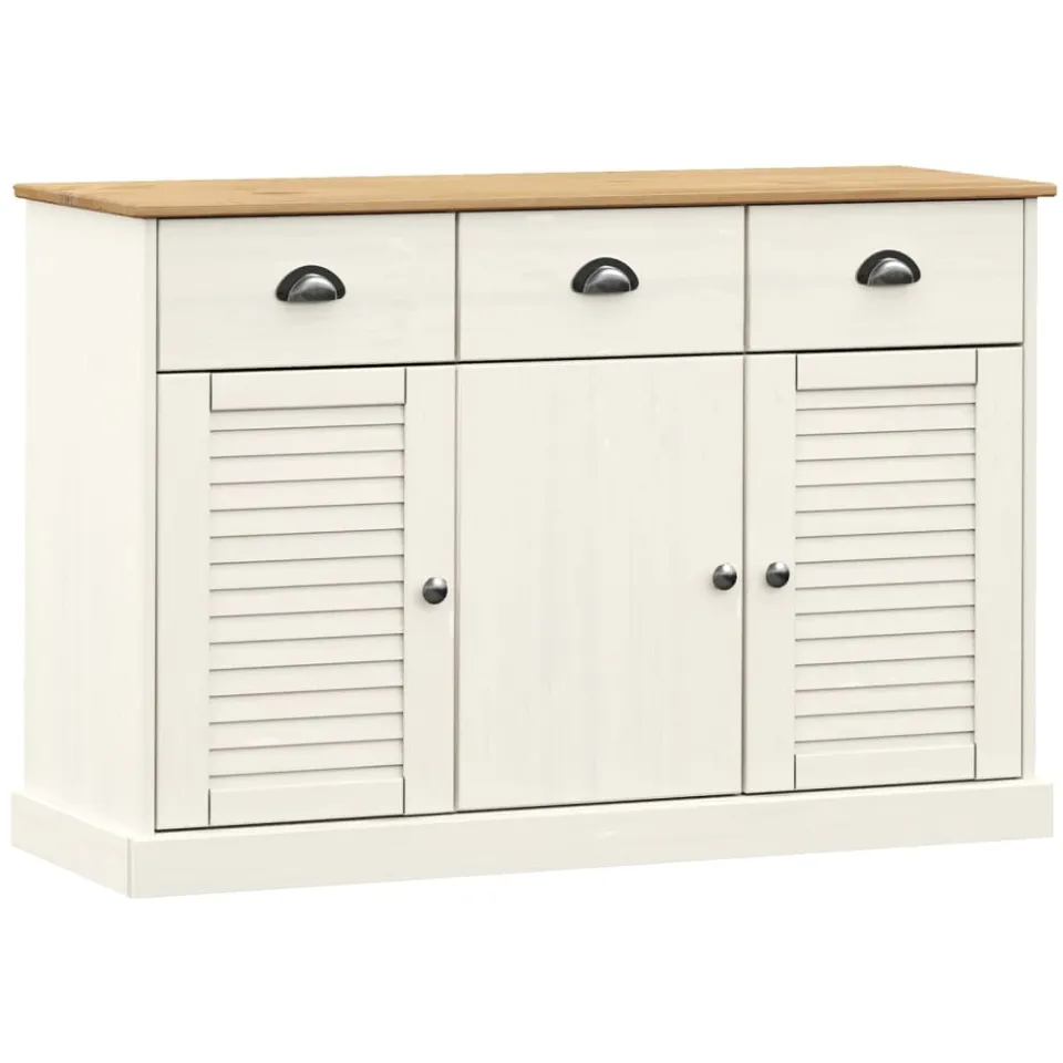 vidaXL Dressoir met lades VIGO 113x40x75 cm massief grenenhout wit, foto 3