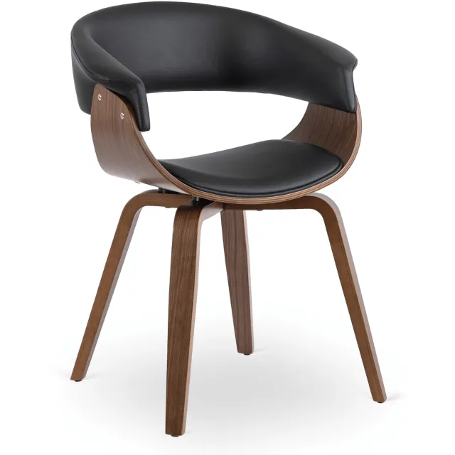 Mebel Elite GARY - Eetkamerstoel - Zwarte kunstleren bekleding - Notenhouten frame - Loftstijl Zwart;Notenbruin